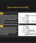 Chuck handling instructions for Heavy Duty Precision ER Collet Set for Machine Tools detailing installation and removal steps.