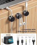 360 Degree Magnetic Cable Clips for Desk and Car, Tangle Free Self Adhesive Cord Organizer installed on wooden desk