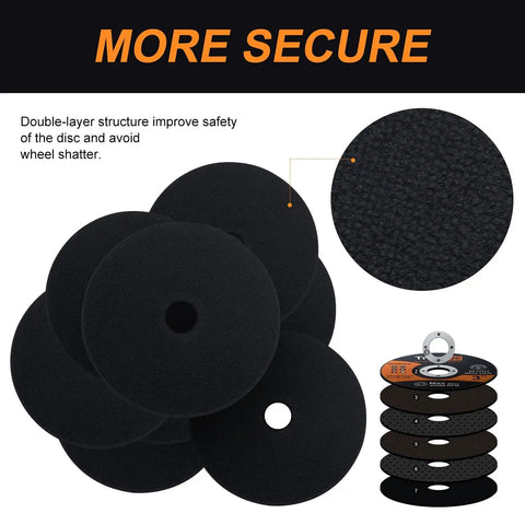 3 Inch Cut Off Wheels 25 Pack for Metal and Stainless Steel, 3/8 Inch Arbor, 1/16 Inch Thick shown in a stack and single disc detail