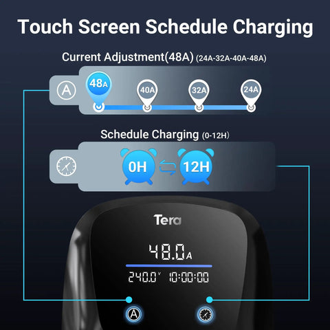 Tesla EV Charger Level 2 48 Amp 240 Volt Hardwired DIY EVSE Fast Charge Station touch screen with schedule and amp settings