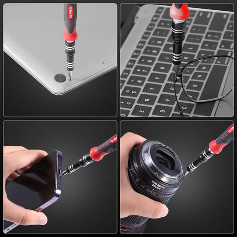 61 In 1 Precision Screwdriver Kit With 57 Bits And Flexible Shaft Extension Rod Pro Grade Repair Tools in use on electronics