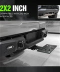 Kickass Heavy Duty Wall And Bench Mount For Vise Grinder Notcher Shear And Shrinker Black Carbon Steel Tool Holder For Portable Workshop shown mounted on a vehicle.
