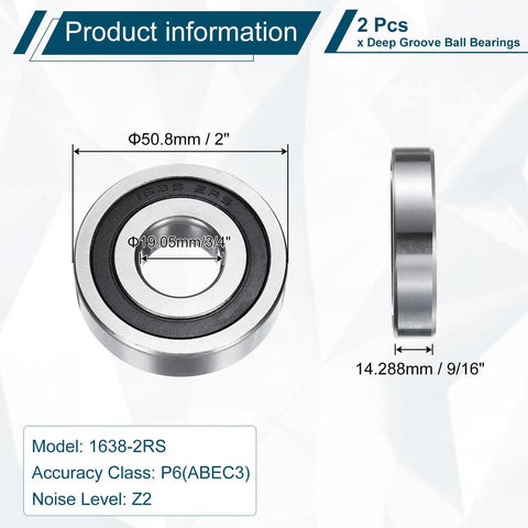 Diagram of Two Pack Deep Groove Ball Bearing With Double Rubber Seals High Carbon Chrome Steel Three Quarter Inch By Two Inch By Nine Sixteenths Inch Z2 Precision P6 Industrial Grade Dust Moisture Resistant For Heavy Machinery And DIY Projects.