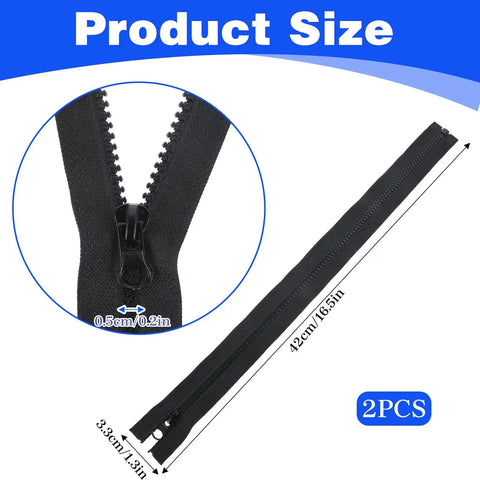 Close-up of a black zipper showing size details, part of a 41 Piece Zipper Repair Kit Black Durable Universal Replacement Sliders