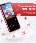 64GB MP3 Player With Bluetooth And Built In Speaker M3 2.4 Inch Portable Music Player with app icons on screen, red color.