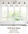 5-Light Black Vanity Light Over Mirror, Contemporary Industrial Wall Lamp With Clear Hammered Glass Shades above kitchen sink.