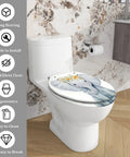 Elongated Toilet Seat for Bathroom with elephant design, measuring 14.5" x 18.5", easy to install and clean.