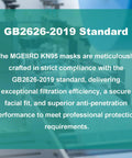 KN95 Face Masks For Adults 50 Pack Individually Wrapped 5 Ply Black Disposable Masks Against PM 2 5 Smoke And Dust With 95 Percent Filtration Efficiency And 3D Shape text on GB2626-2019 standard background