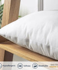 Premium Outdoor Pillow Inserts Pack Of 2 Square 18 By 18 Inches Water Resistant Polyester close-up on shelf