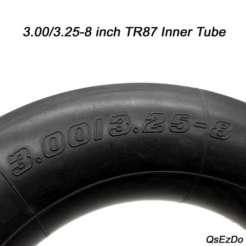 Heavy Duty Butyl Rubber Inner Tube For 8 Inch Tires 3.00-8 3.25-8 Dual Wheel Yard Wheelbarrow Garden Cart Replacement 1 Pack With TR87 Bent Valve Stem Built For Tough Outdoor Work And Easy Inflate Ready To Install, close-up of rubber material with size markings