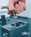 Adjustable Tap Chuck Socket Adapter in use for one quarter inch drive, pro grade tool for M3 to M8 hand taps on metal block
