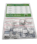 Saelno front view: 152-piece spring steel extension springs kit in plastic case, zinc-plated, 20 sizes.