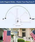 Heavy Duty Aluminum Flag Pole Holder With No Sweat Setup, Adjustable Outdoor Mounting Bracket That Stays Put, Rust Free And Built Tough, Securely Fits Standard One Inch Wooden Poles, Crisp White Finish - Adjustable angle from 0 to 180 degrees.