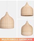 Natural Rattan Woven Pendant Light 13.78 Inch Handmade Ceiling Fixture For Kitchen Island Dining Room Hallway Foyer Dome Shade