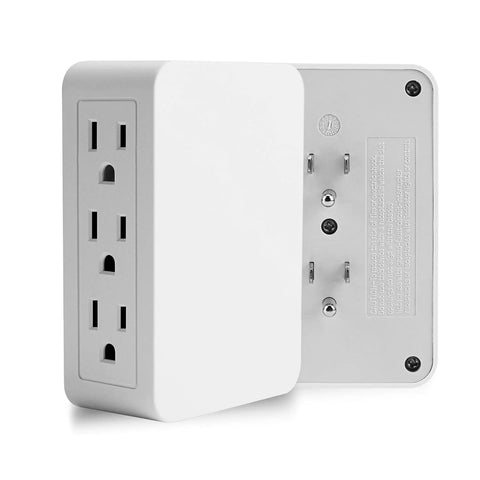 Side Entry Outlet Extender With Six Grounded Sockets 2 Pack Turns Two Outlets Into Six For Tight Spaces Behind Furniture And Desks UL Listed