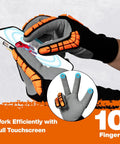 Heavy Duty Impact Gloves For Men And Women, TPR Knuckle Guards, Cut Resistant Nitrile Grip, Level 4 Abrasion Grip, Touchscreen Ready, Red, Medium Size