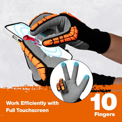 Heavy Duty Impact Gloves For Men And Women, TPR Knuckle Guards, Cut Resistant Nitrile Grip, Level 4 Abrasion Grip, Touchscreen Ready, Red, Medium Size