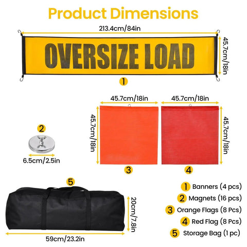 Complete 37 Piece Oversize Load Sign Kit With 4 Oversize Load Banners 8 Red Flags 8 Orange Flags 16 Magnets And Storage Bag