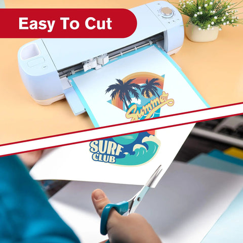 Printable Iron On Heat Transfer Paper For White And Light Fabrics, images being cut by scissors, 25 Sheets, 8 5x11 Inches