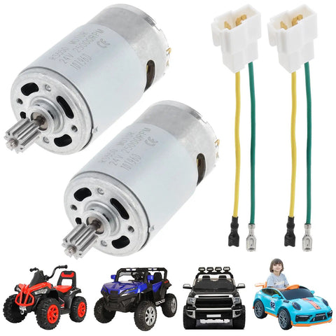 Two Pack High Speed 24V DC Motor Upgrade for Kids Ride On Cars With 10 Tooth Gear 25000 RPM Replacement Drive Engine visible
