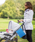 Parent with stroller featuring Cloth Diaper Wet And Dry Bags 2 Pack With Dual Zippered Pockets Waterproof Reusable Travel Beach Organizer