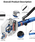 8 Ton Hydraulic Hose Crimping Kit With Quick Lock Dies showing fixed pin, hydraulic valve, and crimp mold