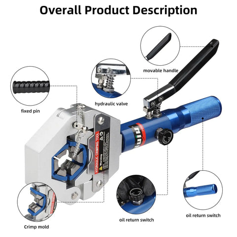 8 Ton Hydraulic Hose Crimping Kit With Quick Lock Dies showing fixed pin, hydraulic valve, and crimp mold