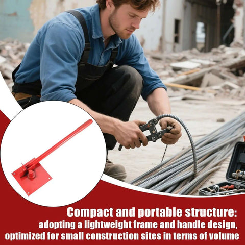Person using Tubing Bending Hand Tool With Straight Jaw Pliers for ductwork and building projects at construction site