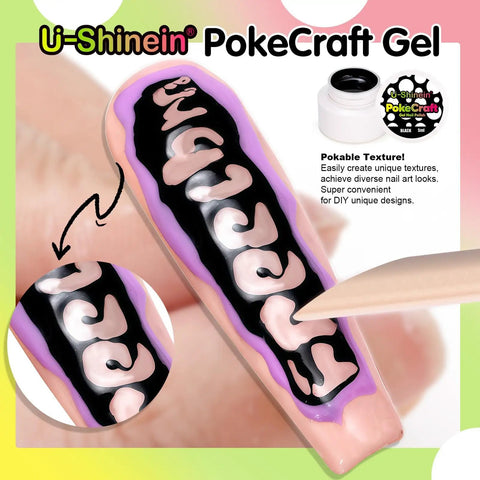 Close-up of DIY Poke Gel Nail Polish Kit application showing poke gel spreading and blooming effect with wood stick