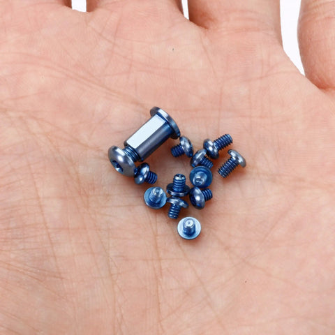 Slick Titanium Screw And Pivot Dress Kit For Folding Knives, 13-piece premium blue titanium hardware set for knife upgrades.