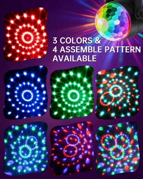 Colorful LED patterns from 2 Pack Portable Sound Activated Party Lights Indoor DJ Disco Ball Strobe Lights Battery Or USB Powered