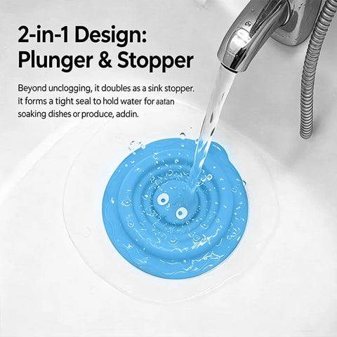 SUNGOOYUE Silicone Tub Stopper Strong Suction Seal in blue, forming a seal in a sink while water flows.