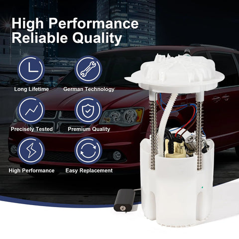 Plug And Play Electric Fuel Pump Module Assembly For 2011-2020 Dodge Grand Caravan Chrysler Town And Country Ram C V And Volkswagen Routan 3.6L V6 Replacement With O Ring Included, shown with vehicle in background