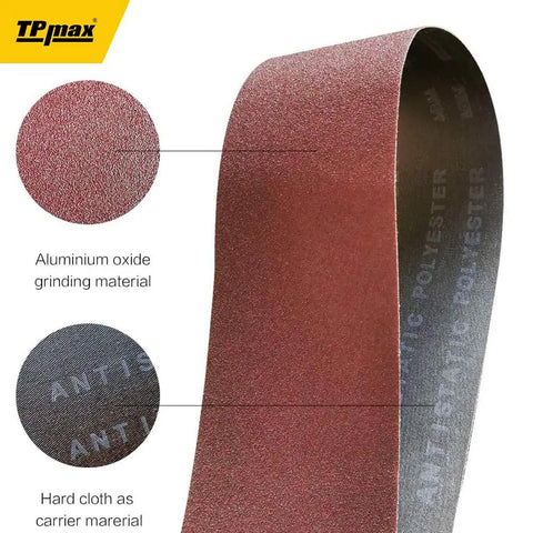 Pro Grade 42 Inch Sanding Belt Pack 1 Inch Wide By 42 Inch Long, 12 Belts, aluminum oxide close-up, antistatic material