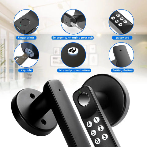Keyless Fingerprint Door Lock With Silicone Keypad And Biometric Access For Home, Apartment, Office, close-up features diagram