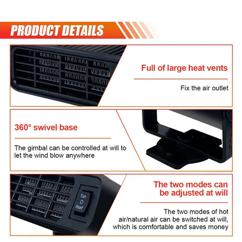 Ditch The Morning Frost 12V Car Heater And Windshield Defogger, 150W showing large heat vents and 360° swivel base.