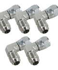 Top Notch Quality Three Eighth Inch Hydraulic Hose Pipe Fitting Has Five Stainless Steel 90 Degree Elbows With Male Jic Swivel Link To Female Jic Port; five-piece set