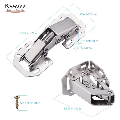 Hidden Cabinet Hinges 3 Inch Surface Mount Concealed Hinges For Frameless Kitchen Cabinets With Screws 10 Pack 5 Pair Easy Install 90 Degree Spring Cupboard Hinges Brushed Nickel No Drill Required Value Pack displayed with dimensions
