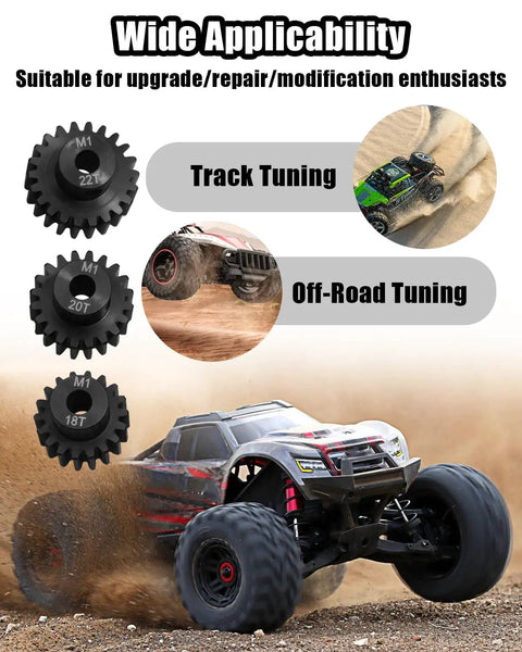 Beefed Up Hardened Steel Spur Gear Set With 18T 20T And 22T Pinions For X Maxx One Fifth, XO One, One Tenth Maxx And E Revo Two Point Zero VXL