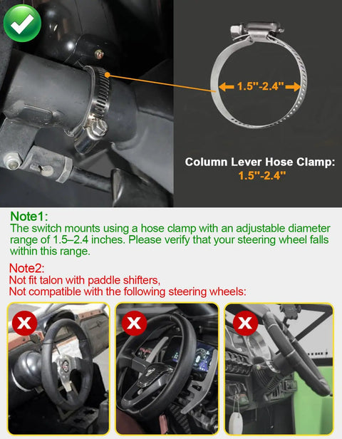 UTV Turn Signal Kit With 110dB Horn Plug And Play Prewired Blinker Kit With Lever Column Switch DC 10-48V hose clamp detail