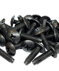 Close-up of Top Shelf 12 24 Thread Machine Screws 25 Pack with 0.75 Inch Length made of black oxide steel for server racks.