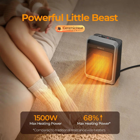 Compact 1500W Space Heater For Indoor Use With Thermostat Ceramic Portable Heater With Three Heating Levels
