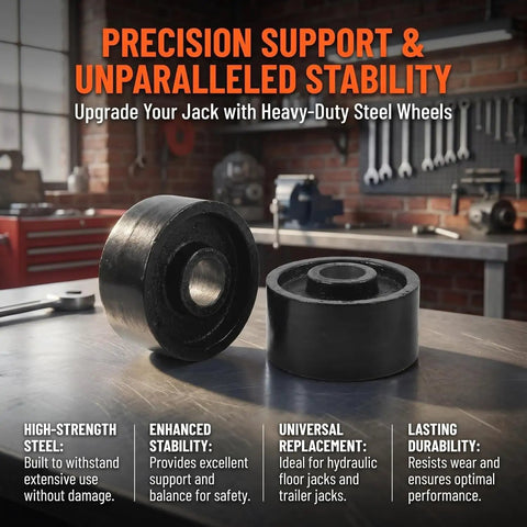 Top Shelf 62mm Floor Jack Rollers For 3 Ton Hydraulic Jacks With 20mm Mounting Holes Durable Steel Replacement Casters.