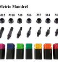 Rivet Nut Master Kit With 860 Piece Assortment And 13 Inch Gun Kit, showing various M3 to M12 metric mandrels with color-coded sleeves