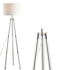 60 Inch Chrome Arliss Tripod LED Floor Lamp With Crystal Accents Modern Glam Standing Light Featuring White Linen Drum Shade