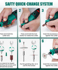 Six Speed Rotary Tool Kit With A 170W Motor, 173 Accessories, Four Attachments, And A Sturdy Case For DIY Crafting And Home Projects From Cutting And Sanding To Polishing, Drilling, And Engraving. rotary tool quick-change accessory setup