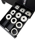 10 tight fit die sets for Heavy Duty Electric Hydraulic Hose Crimper With Quarter To Two Inch Range arranged in organizer.