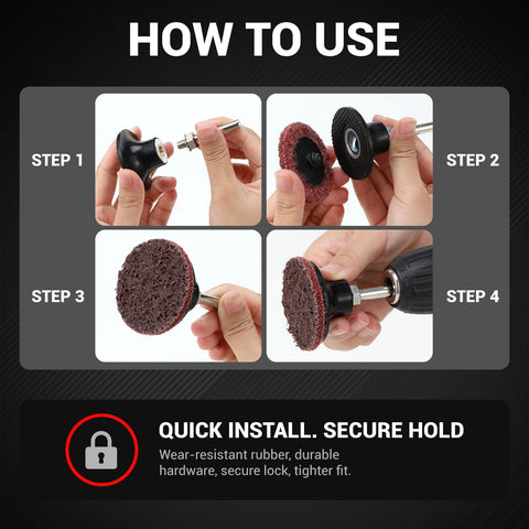 Steps to use Two Pack 2 Inch Quick Change Disc Pad Holder With True One Quarter Inch Hex And Round Shanks for sanding and polishing