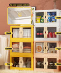 No Sweat Large Plastic Storage Bins With Secure Lids Fold Flat Stacking Organizers For Dorms Home Offices And Closets with snacks and drinks