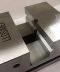 Precision Toolmakers Vise Grinder With Dead On Center Flat Tongs For Surface Grinding Milling And Edm Rig shows metal jaws with precise profile.